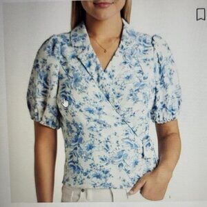 Stitch Fix Violets & Roses New Blue and White Oprah Wrap V-neck Top 1X NWT